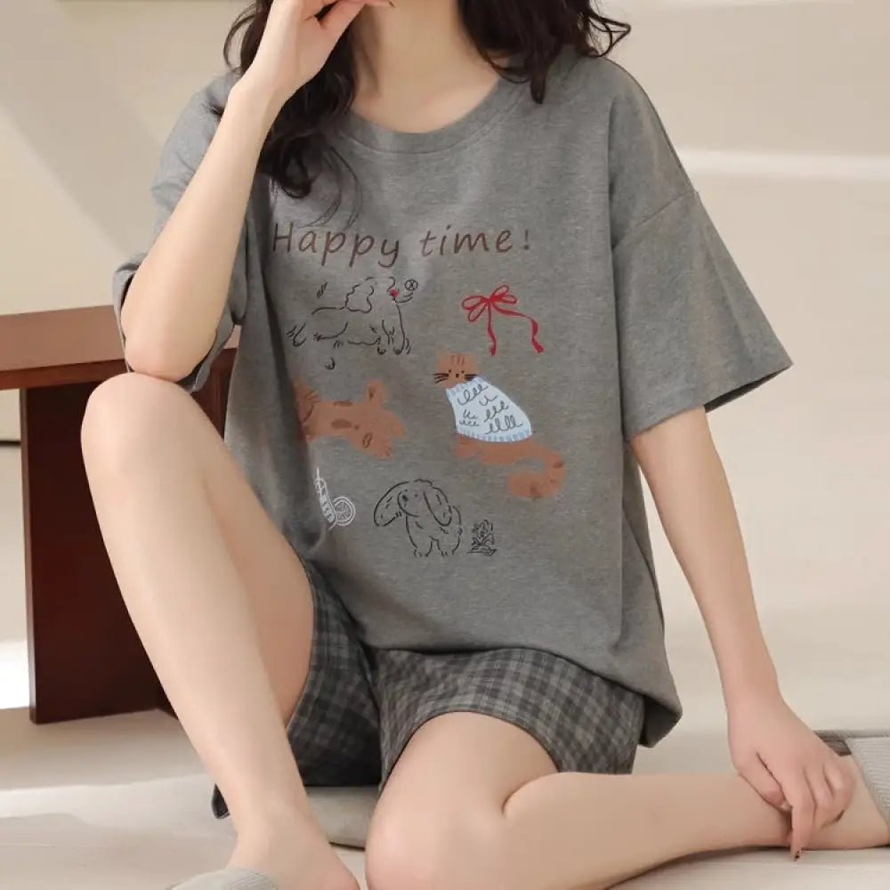 ID1669 パジャマセット 綿 薄手パジャマセット かわいいキャラクター 半袖＆ショートパンツ 通気性抜群 涼感  女性用