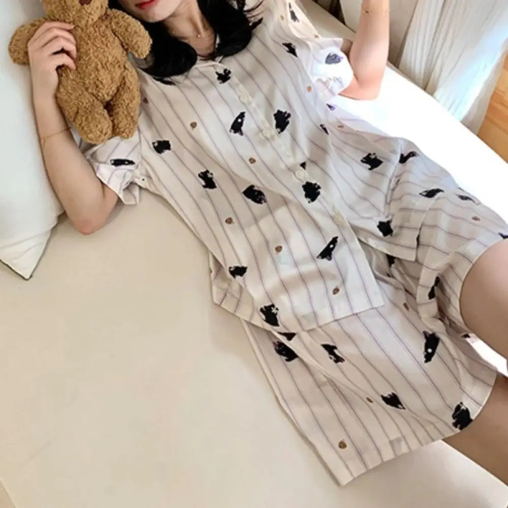 ID1334 パジャマセット レディース 夏 アイスシルク ストライプ柄 スイート キュート 肌ざわり最高 半袖 ショートパンツ 薄手 通気性 新作