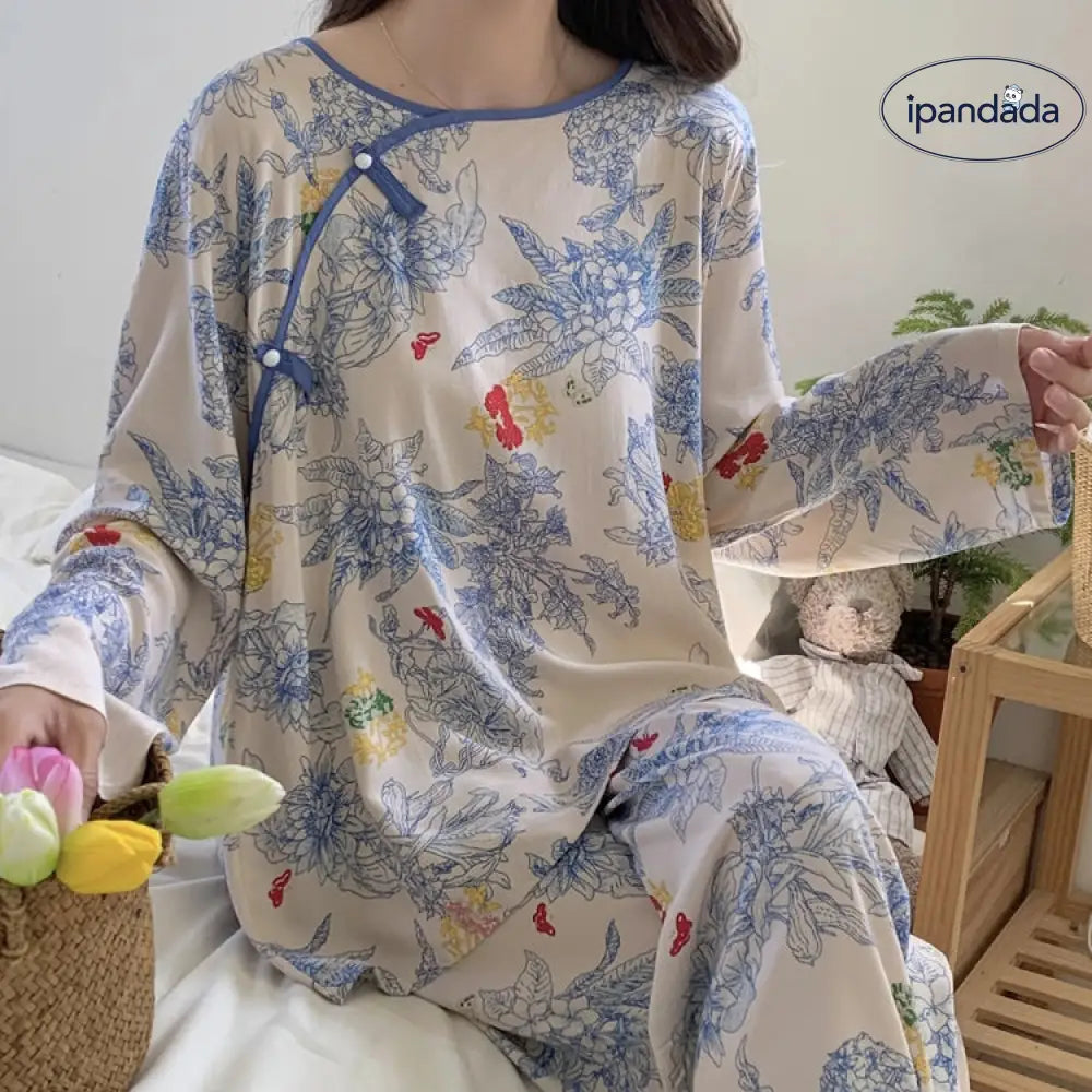 パンダ 2点セット パジャマ レディース 可愛く 快適 秋用 仏系 レディース 禅風 春秋 夏用 シルクプリント ID1820 タイプ③ / L レディース>セットアップ