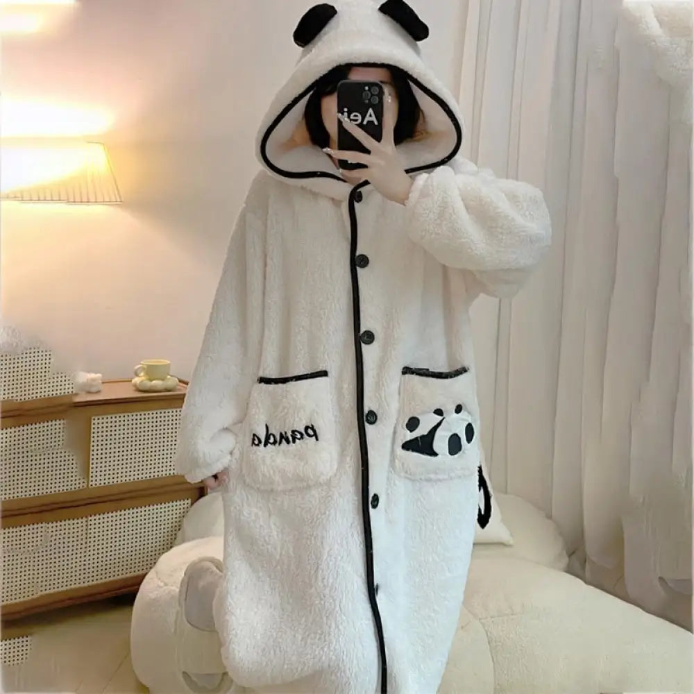 パンダ パジャマ 可愛い モコモコ ルームウェア ワンピース フード付き 大人用 着る毛布 動物 冬用 暖かい 女子会 寝巻き ガウン 韓国 パンダパジャマ / M レディース＞ワンピース