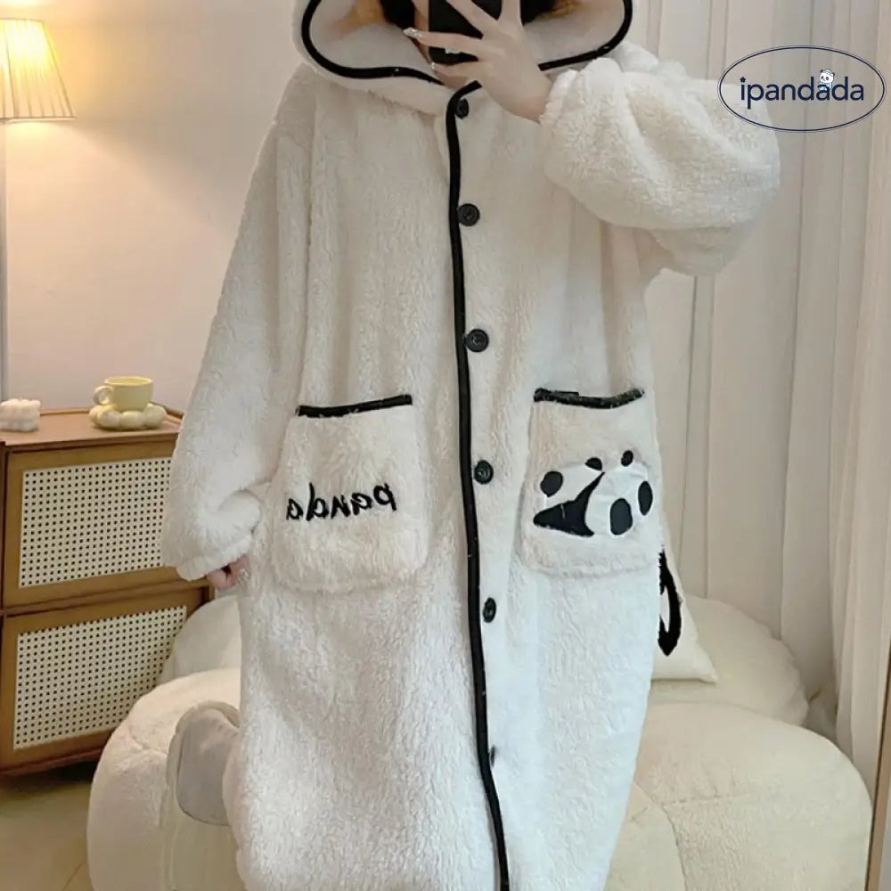 パンダ パジャマ 可愛い モコモコ ルームウェア ワンピース フード付き 大人用 着る毛布 動物 冬用 暖かい 女子会 寝巻き ガウン 韓国 レディース＞ワンピース