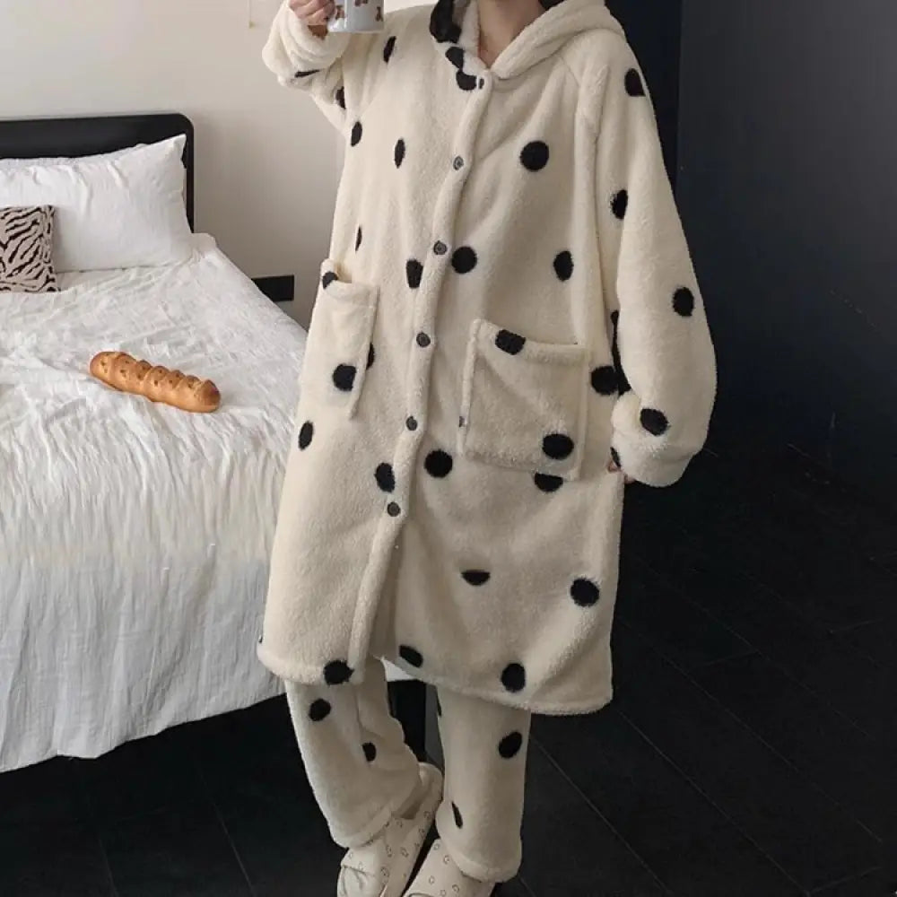 パンダ パジャマ 可愛い モコモコ ルームウェア ワンピース レディース フード付き 大人用 着る毛布 動物 冬用 暖かい 女子会 寝巻き ガウン 韓国 ワンピース＆パンツセット / M レディース＞セットアップ