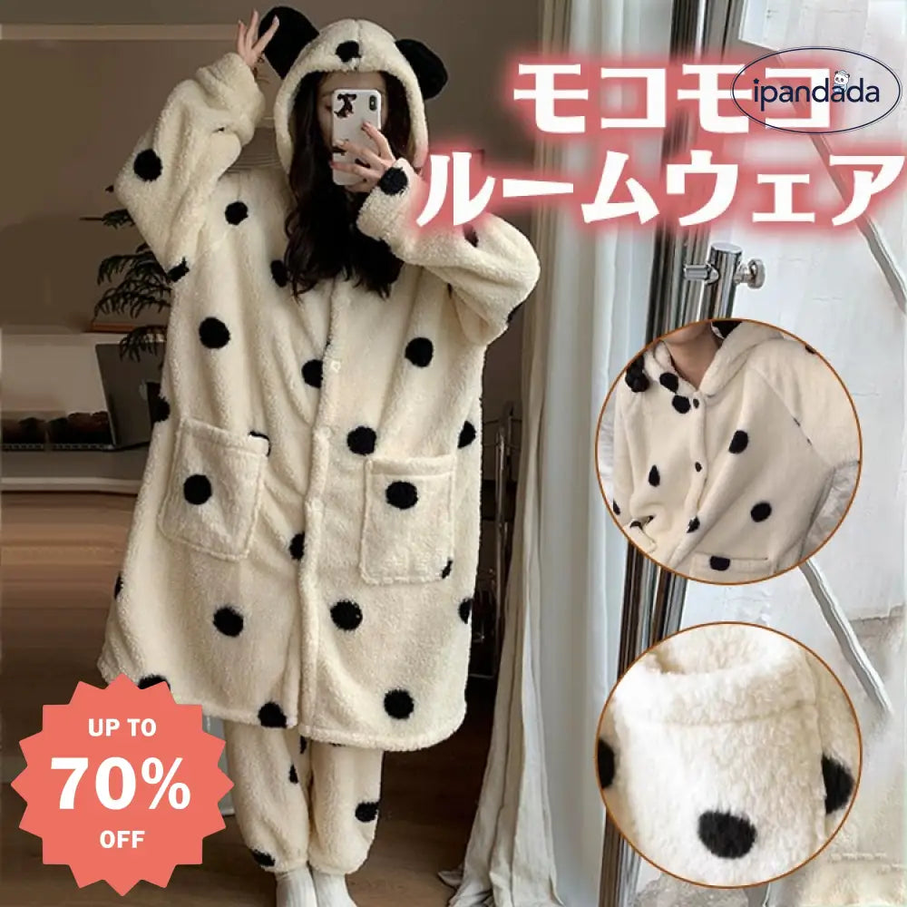 パンダ パジャマ 可愛い モコモコ ルームウェア ワンピース レディース フード付き 大人用 着る毛布 動物 冬用 暖かい 女子会 寝巻き ガウン 韓国 レディース＞セットアップ