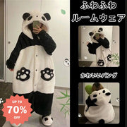 パンダ パジャマ ルームワンピース レディース 長袖 パジャマ 厚手 秋冬 フード付き 可愛い 暖かい ゆったり 大きいサイズ 部屋着 保温 肌に優しい レディース＞ワンピース