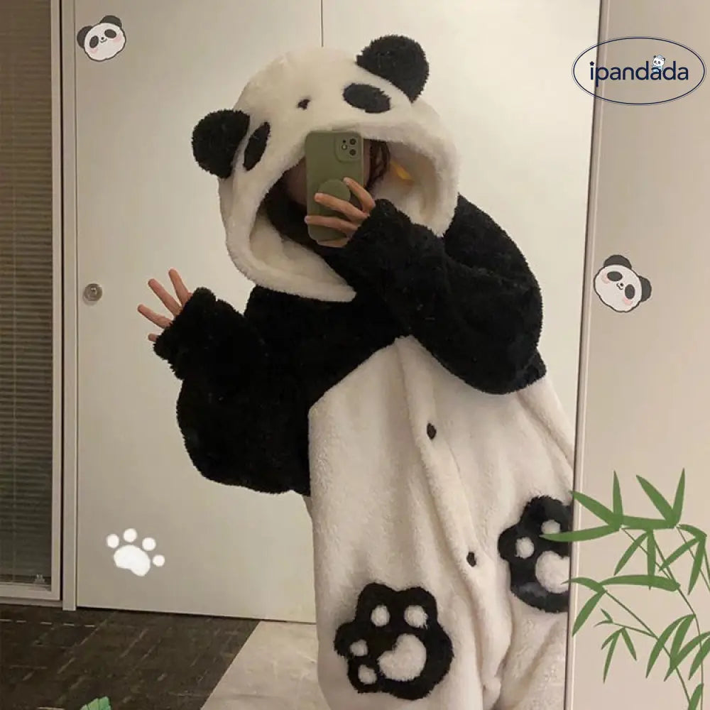 パンダ パジャマ ルームワンピース レディース 長袖 パジャマ 厚手 秋冬 フード付き 可愛い 暖かい ゆったり 大きいサイズ 部屋着 保温 肌に優しい レディース＞ワンピース