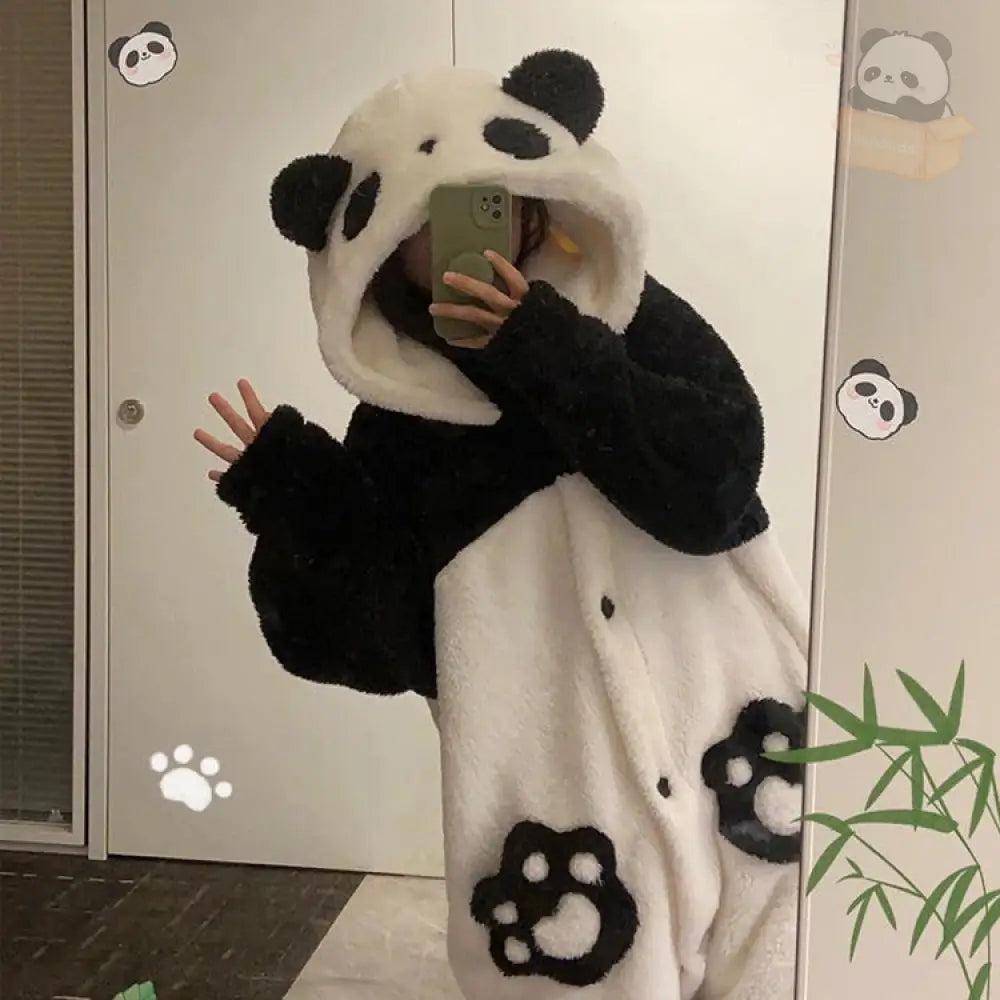 パンダ パジャマ ルームワンピース レディース 長袖 パジャマ 厚手 秋冬 フード付き 可愛い 暖かい ゆったり 大きいサイズ 部屋着 保温 肌に優しい レディース＞ワンピース