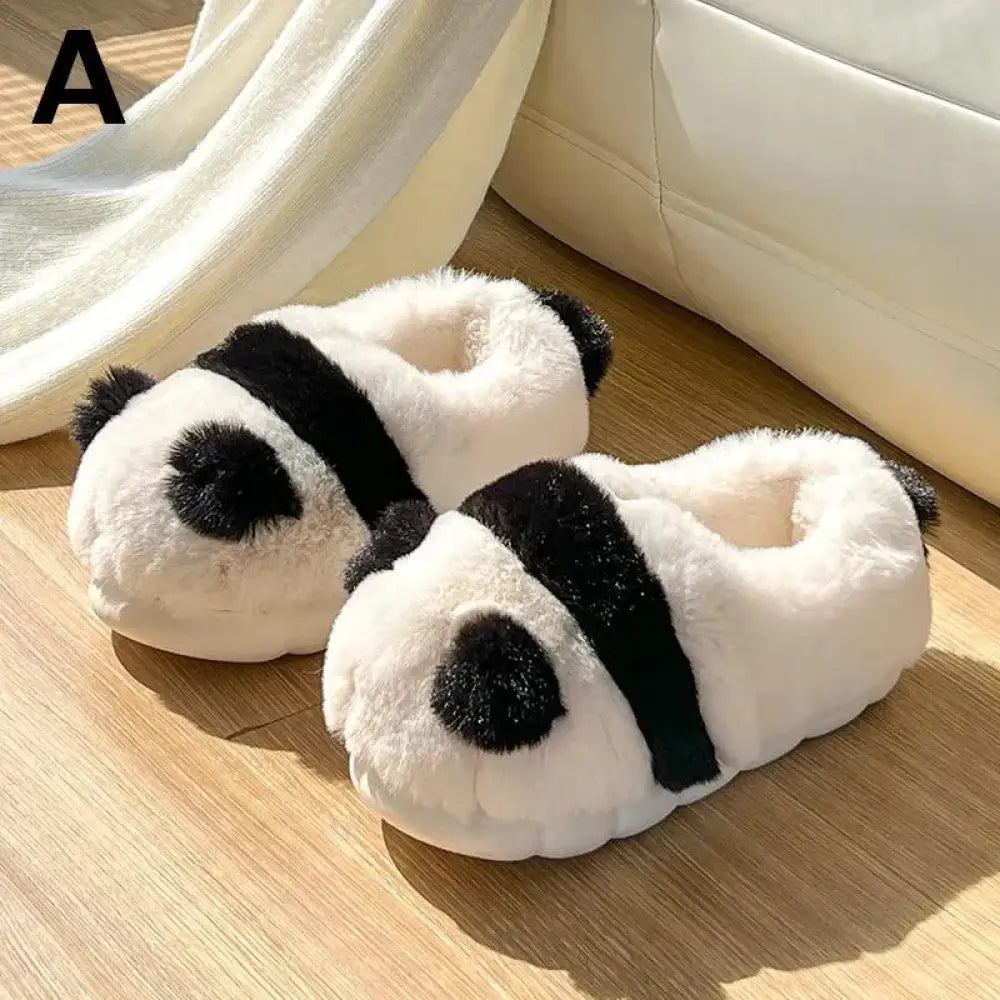 パンダ スリッパ ふわふわ フェイクファー シューズ レディース もこもこ 美脚 秋冬 歩きやすい パンダA / 36-37 グッズ＞ルームシューズ