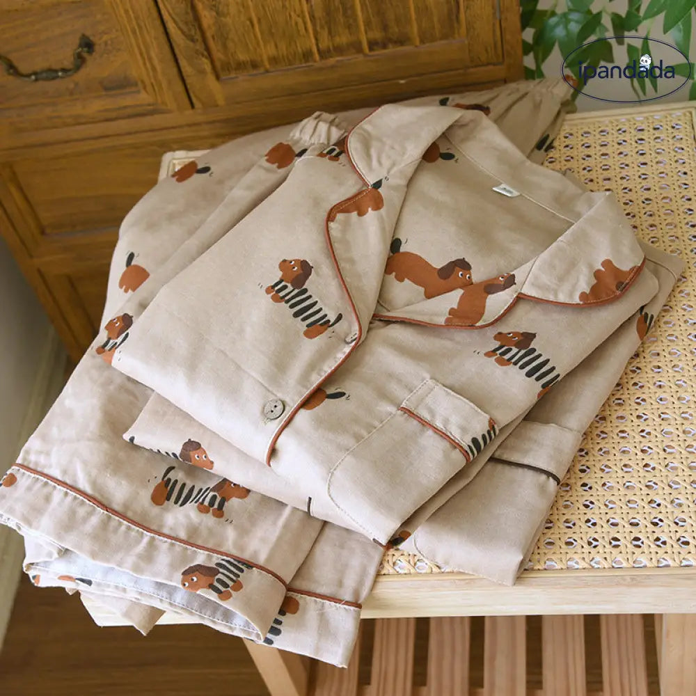 ID1514 ペア キャラクター 半袖 ショートパンツ パジャマ メンズ レディース オーガニックコットン ガーゼ 薄手 日本風 カーディガン 夏 ルームウェア ナチュラルテイスト