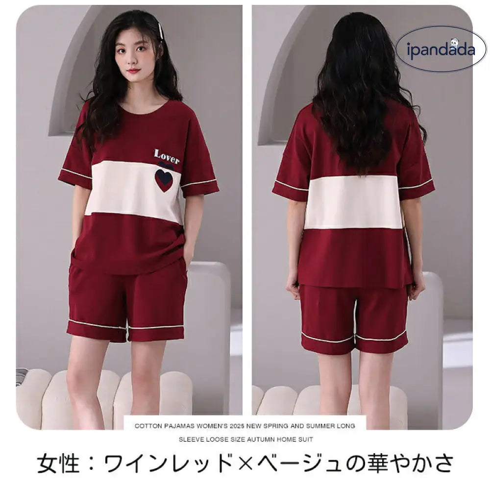 ペア パジャマ 半袖 夏 メンズ ルームウェア 外出 レディース ギフト おしゃれ カップル  結婚祝い プレゼント ペアパジャマ スウェット 上下セット 部屋着 パジャマ カップル お揃い  ID1953