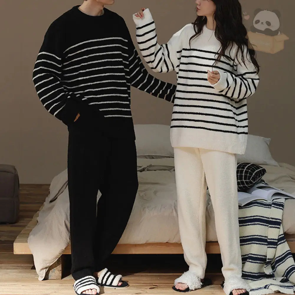 ペア パジャマ セット 秋 冬 ボーダー ファッション カップル ルームウェア 結婚祝い プレゼント フワフワ ギフト記念日 カップル＞セットアップ