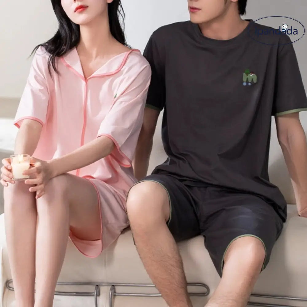 ID1511 ペア 夏 オーガニックコットン 新作 半袖 メンズ レディース ルームウェア シンプル 無地 お出かけ対応 2点セット