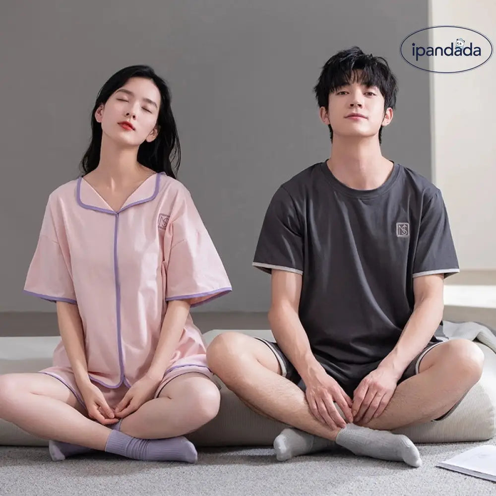 ID1511 ペア 夏 オーガニックコットン 新作 半袖 メンズ レディース ルームウェア シンプル 無地 お出かけ対応 2点セット
