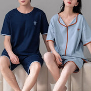 ID1511 ペア 夏 オーガニックコットン 新作 半袖 メンズ レディース ルームウェア シンプル 無地 お出かけ対応 2点セット