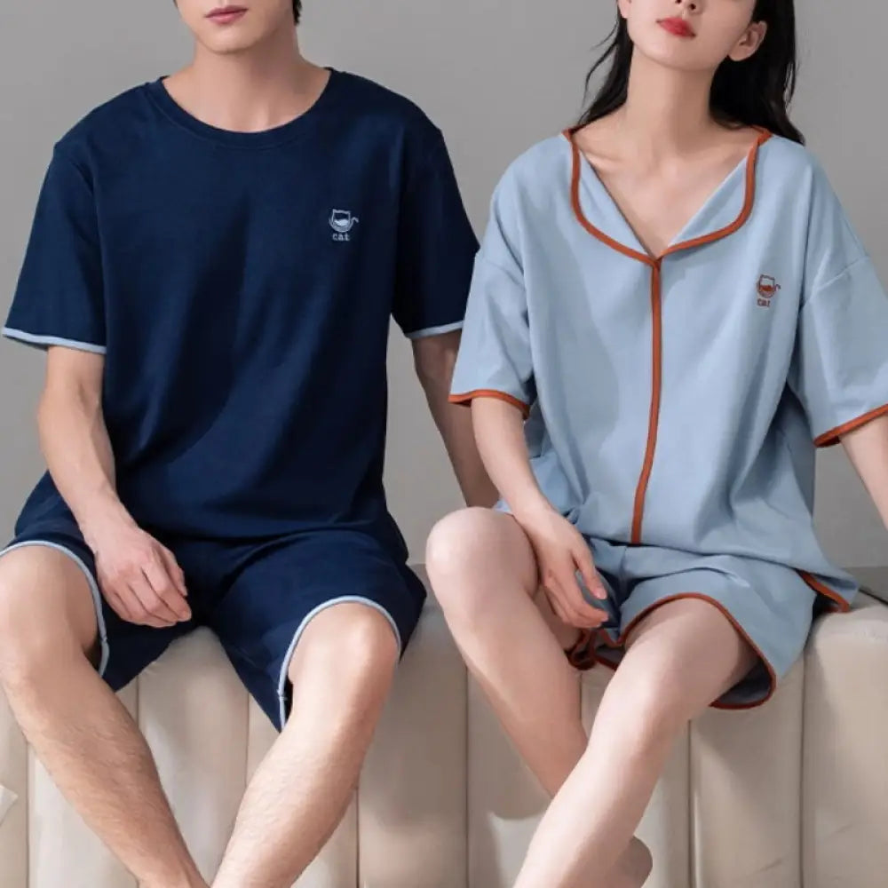 ID1511 ペア 夏 オーガニックコットン 新作 半袖 メンズ レディース ルームウェア シンプル 無地 お出かけ対応 2点セット