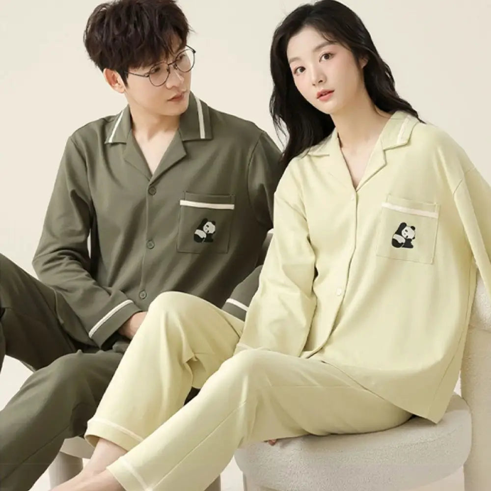ペアパジャマ 男女 セット 長袖 パンダ柄 春 シンプル ファッション カップル ルームウェア 夫婦 メンズ ペアパジャマ 秋 部屋着 ベージュ / レディースＭ カップル＞セットアップ