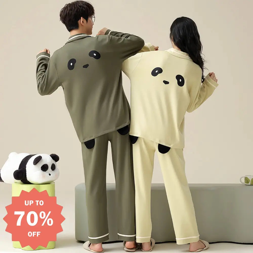 ペアパジャマ 男女 セット 長袖 パンダ柄 春 シンプル ファッション カップル ルームウェア 夫婦 メンズ ペアパジャマ 秋 部屋着 カップル＞セットアップ