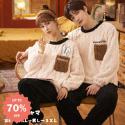 ペアパジャマ ルームウェア お揃いペア フード付き 上下セット フランネル 寝巻き 可愛い プレゼント パジャマ ペアパジャマ セット ギフト 長袖 韓国風 ペアで揃えられる 上下セット ペアルック 秋冬 部屋着 ID3316