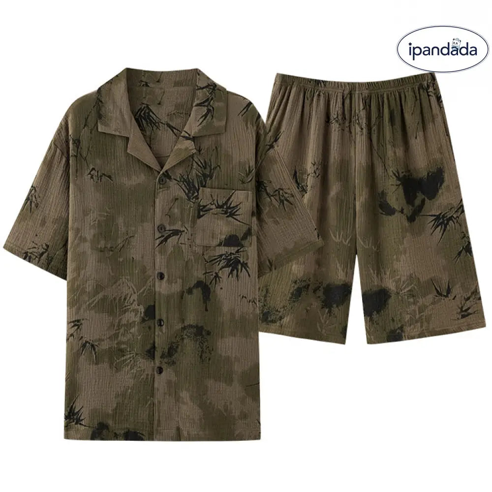 ID1031 ペアルック 2025新作 夏用 パジャマセット 二重ガーゼ オープンカーディガン 半袖 半パンツ 薄手 通気性 カップル 吸汗速乾 くつろぎ リラックスウェア 2点セット カップル＞セットアップ