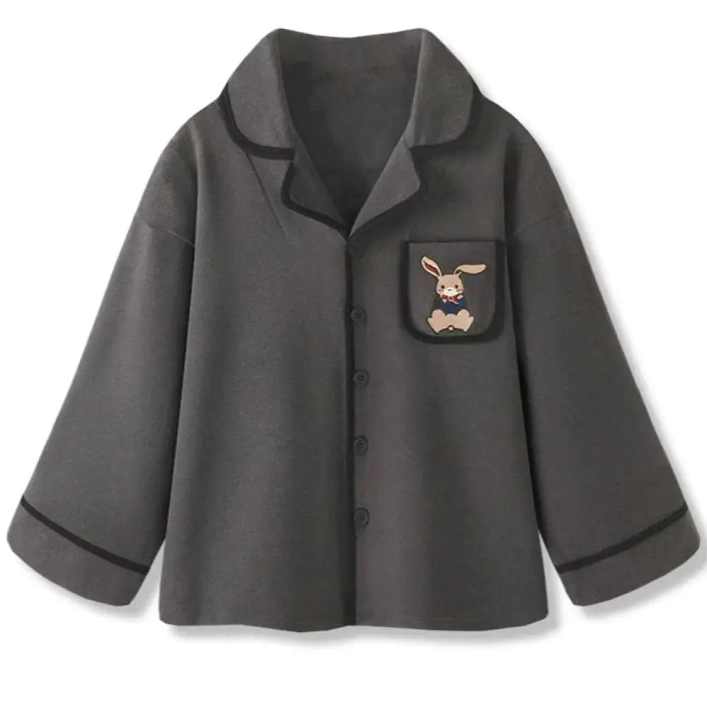 ペアルック カップル ペアパジャマ ウサギ 刺繡 カップルルームウェア 2点セット 男女 秋冬 上下 防寒 旅行 外出 メンズ / M カップル＞セットアップ