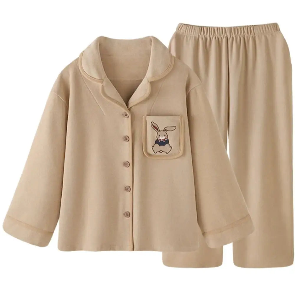 ペアルック カップル ペアパジャマ ウサギ 刺繡 カップルルームウェア 2点セット 男女 秋冬 上下 防寒 旅行 外出 レディース / M カップル＞セットアップ