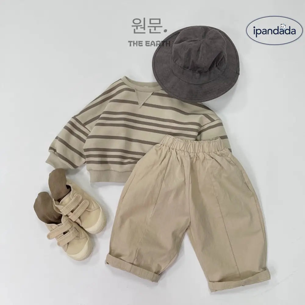 配色 デザイン感 キッズ 長袖 スウェット 春 新作 韓国風 ストライプ 丸首 ゆったり 男女兼用 ベビー幼児 普段着 おすすめ ID3991 ベビー＆キッズ＞キッズ