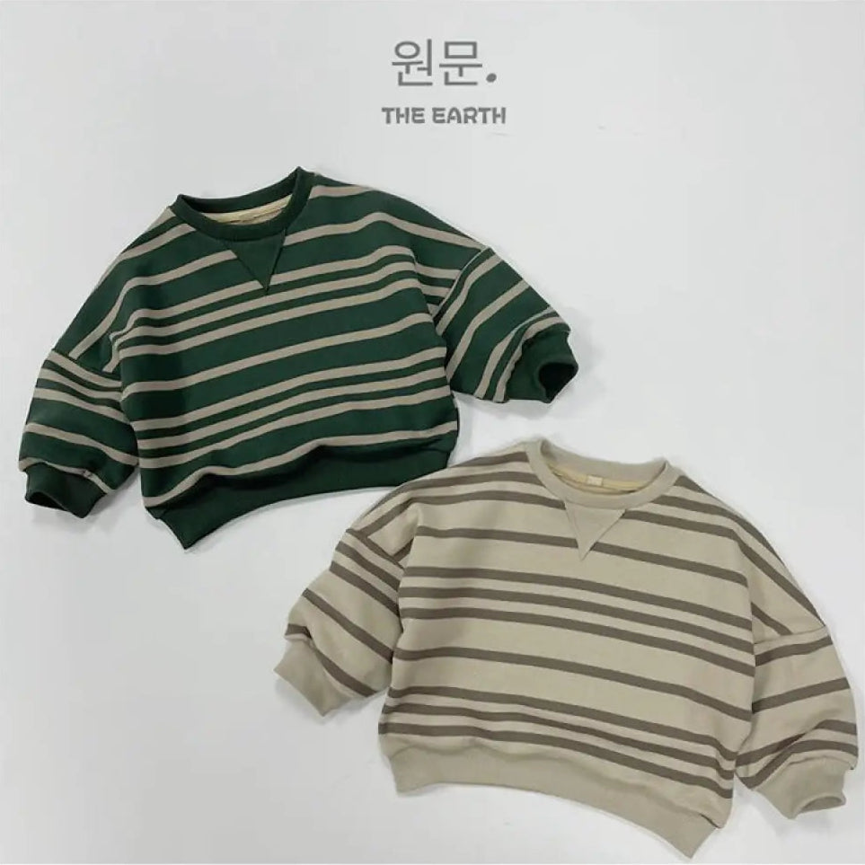 配色 デザイン感 キッズ 長袖 スウェット 春 新作 韓国風 ストライプ 丸首 ゆったり 男女兼用 ベビー幼児 普段着 おすすめ ID3991 ベビー＆キッズ＞キッズ