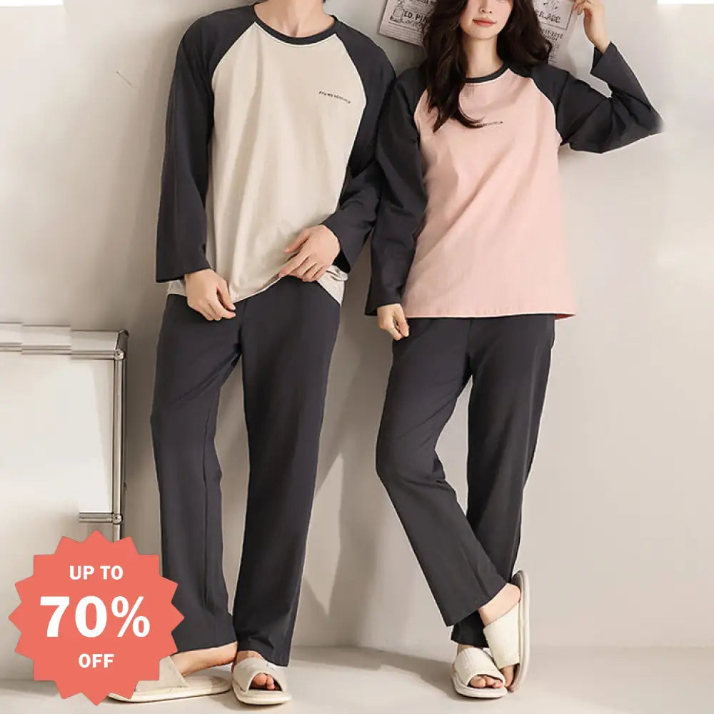 配色 パジャマ カップル 長袖 セット ルームウェア スウェット 春秋 綿 生地 伸びる ゆったり 大きいサイズ 自宅着 寛ぎ おうち時間 休日 プレゼント 誕生日 記念日 ID4087 コーディネート＞ペアルック