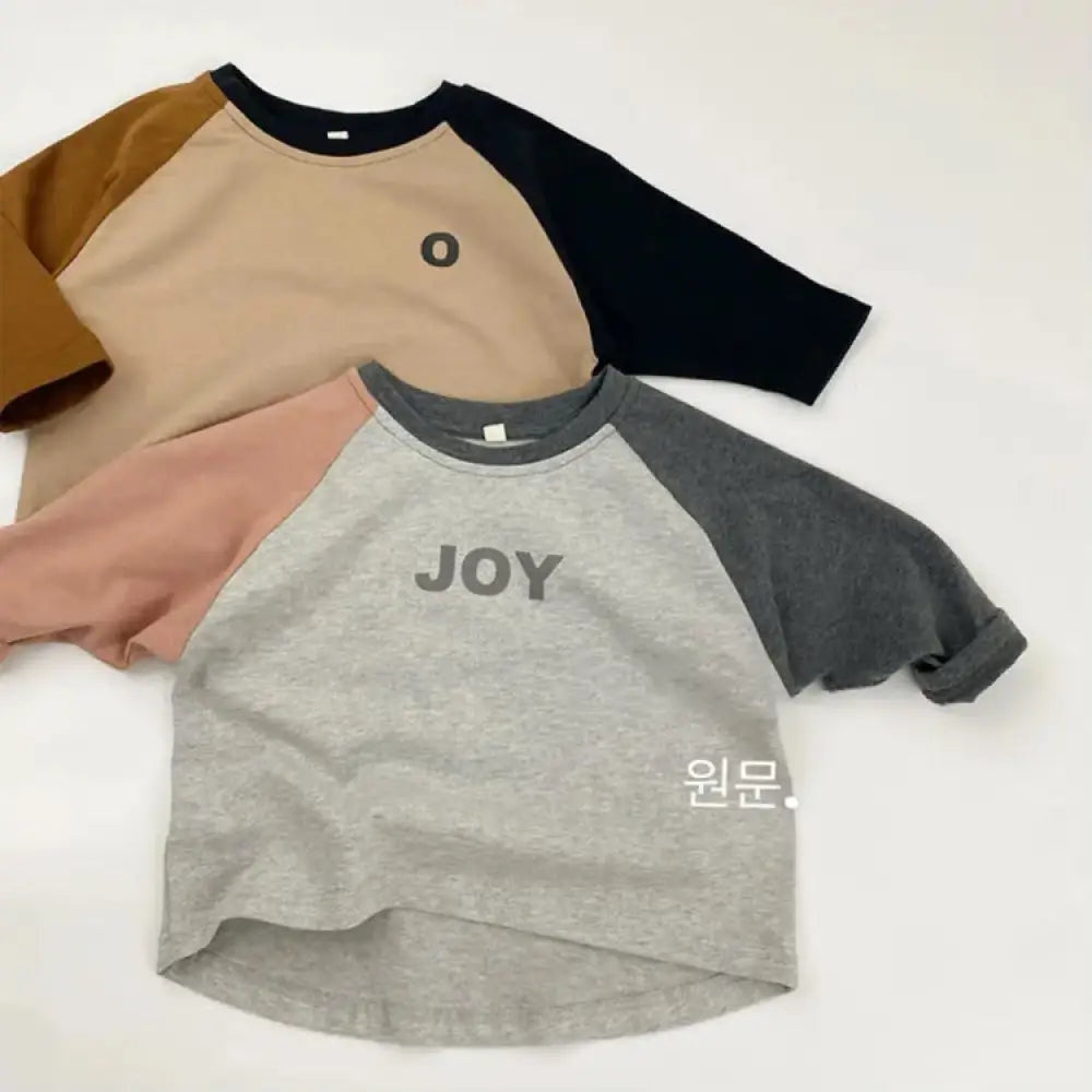 配色 切り替え ラウンドネック 長袖 Tシャツ キッズ 春 新作 韓国風 レタープリント カラー 男女兼用 ベビー・子ども 肌着 カットソー ID3987 ベビー＆キッズ＞キッズ