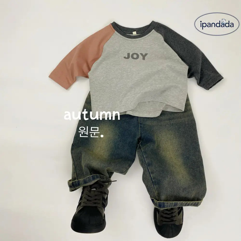 配色 切り替え ラウンドネック 長袖 Tシャツ キッズ 春 新作 韓国風 レタープリント カラー 男女兼用 ベビー・子ども 肌着 カットソー ID3987 ベビー＆キッズ＞キッズ