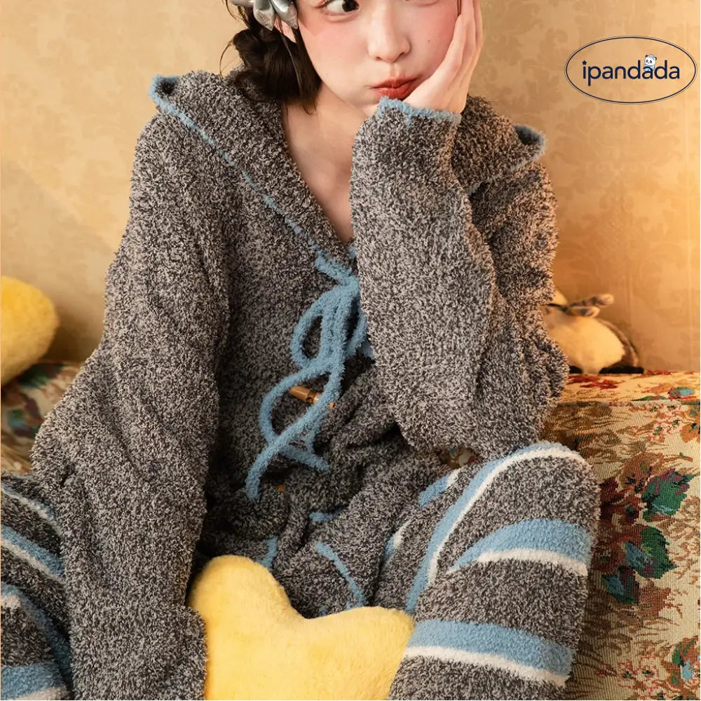 ペンギン 秋冬 フリース パジャマ レディース 厚手 保温 ソフト ルームウェア ID3588