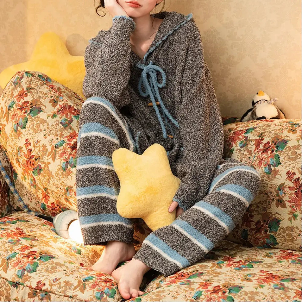 ペンギン 秋冬 フリース パジャマ レディース 厚手 保温 ソフト ルームウェア ID3588