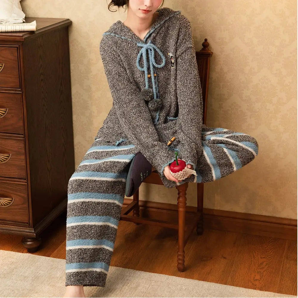 ペンギン 秋冬 フリース パジャマ レディース 厚手 保温 ソフト ルームウェア ID3588 写真通り / M