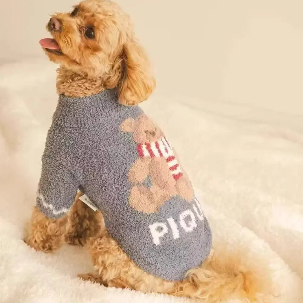 ペット 保温 秋冬用 コート 服 カートゥーン ふわふわ ペットウェア 小型犬 猫 犬 快適 ID2866 ブルー / S