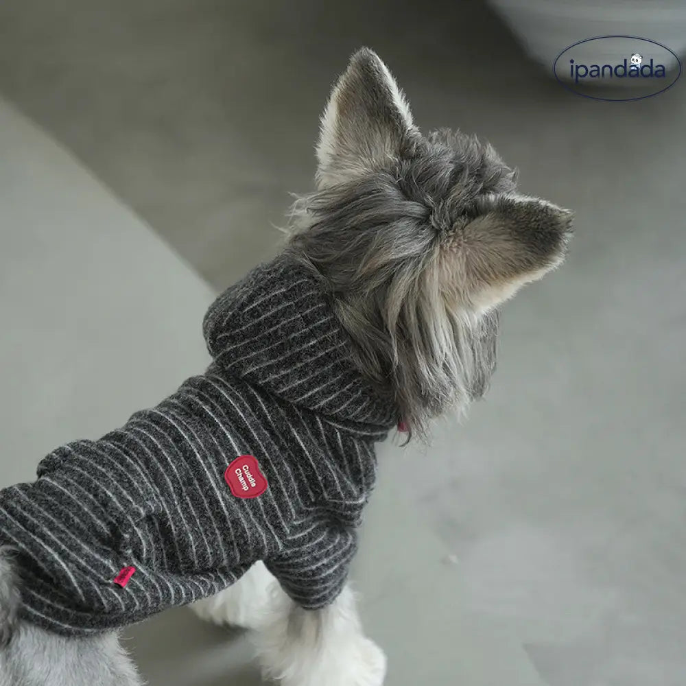 ペット ドッグウェア 秋冬 フリース ストライプ ジップアップ フード付き パーカー シュナウザー 小型犬 服 ID2743