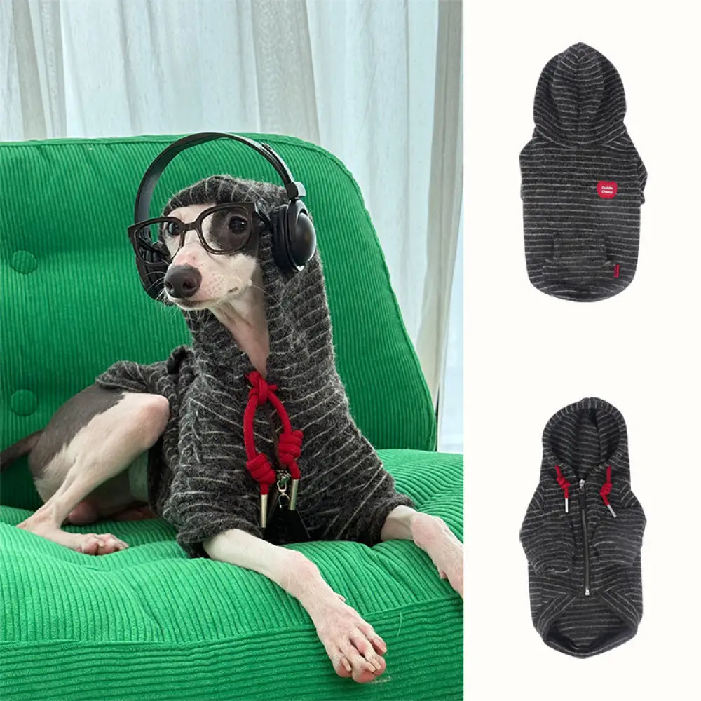 ペット ドッグウェア 秋冬 フリース ストライプ ジップアップ フード付き パーカー シュナウザー 小型犬 服 ID2743