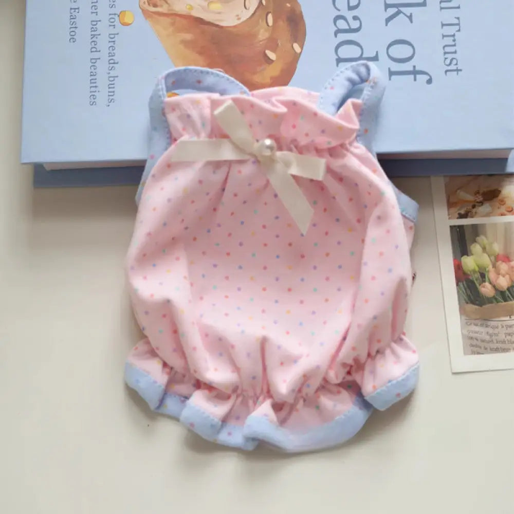 ペット ドット リボン ストラップ ワンピース ナチュラル かわいい 服 犬 猫 小型犬 ベスト 薄手 軽量 夏用 涼しい おしゃれ レース 透け感 春夏 お出かけ 室内用 メッシュ 快適 通気性 ペットウェア キュート デザイン