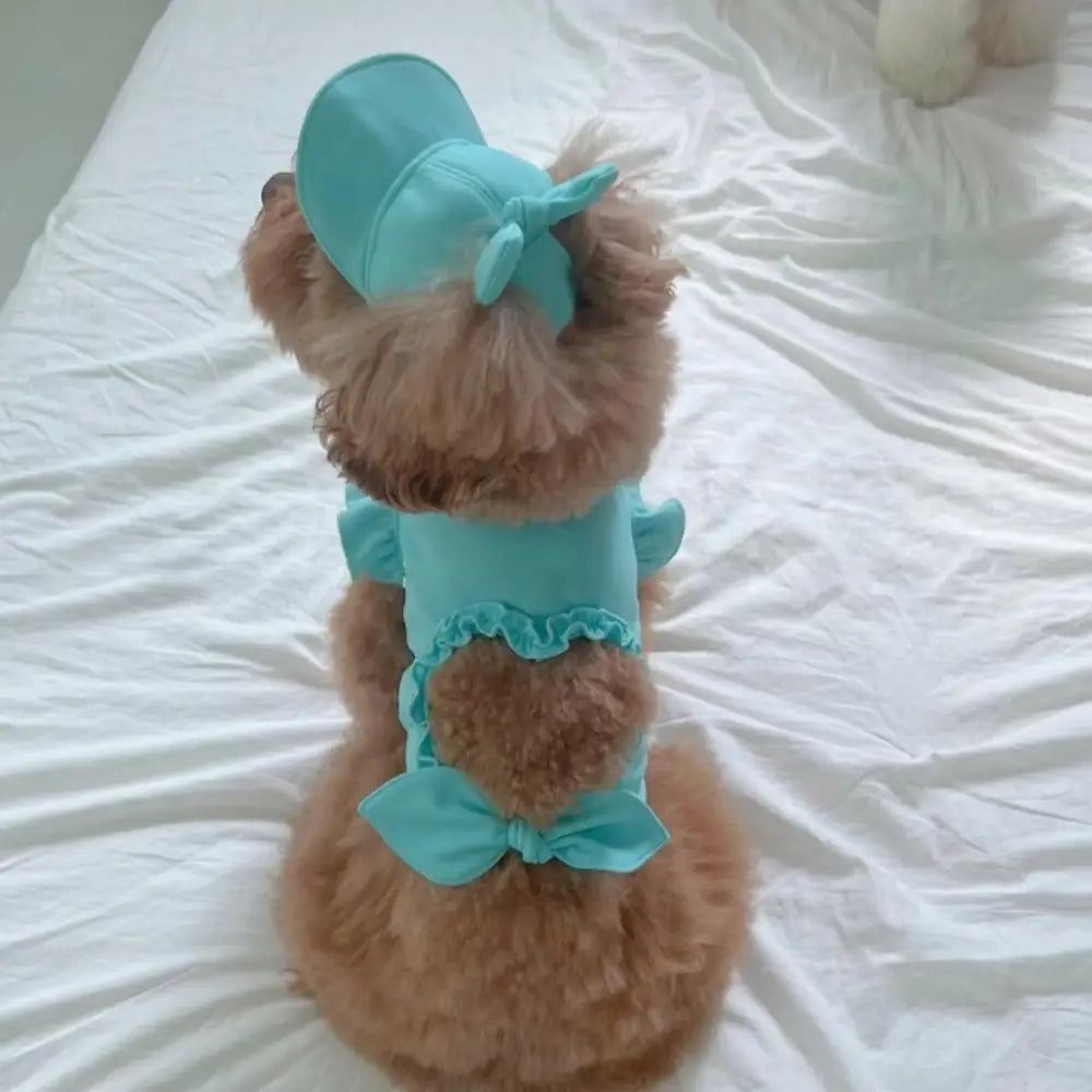 ID1002 ペット服 春夏用 xs-xlサイズ 猫 犬用 2点セット デニム Tシャツ ベスト + 帽子 セット インスタ映え かわいい コーディネート おしゃれ 通気性 軽量 ブルー2点セット / XS ペット用品＞ウェア