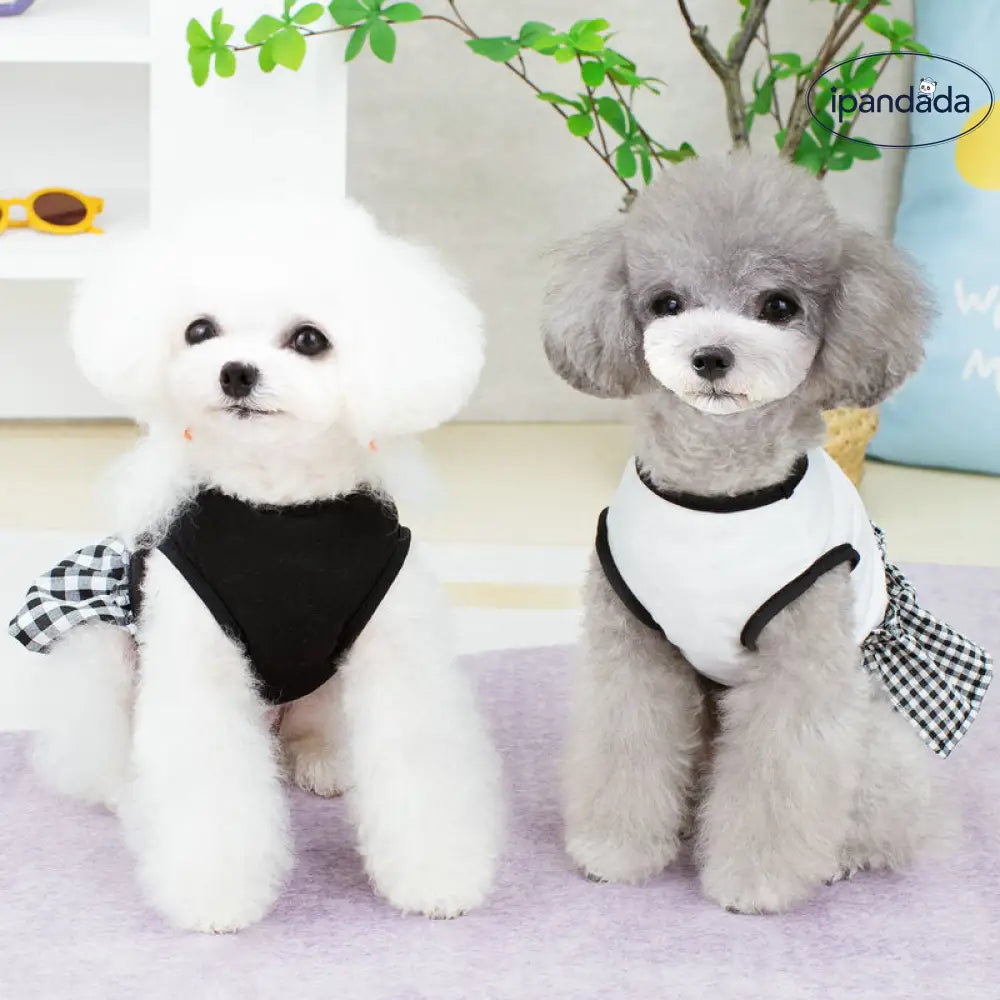 ペット服 黒白刺繍 スカート テディ ペット用保温服 中小型犬用 新作ファッション 小型子犬 テディビション フォックス ポメラニアン コーギー シュナウザー ID2348