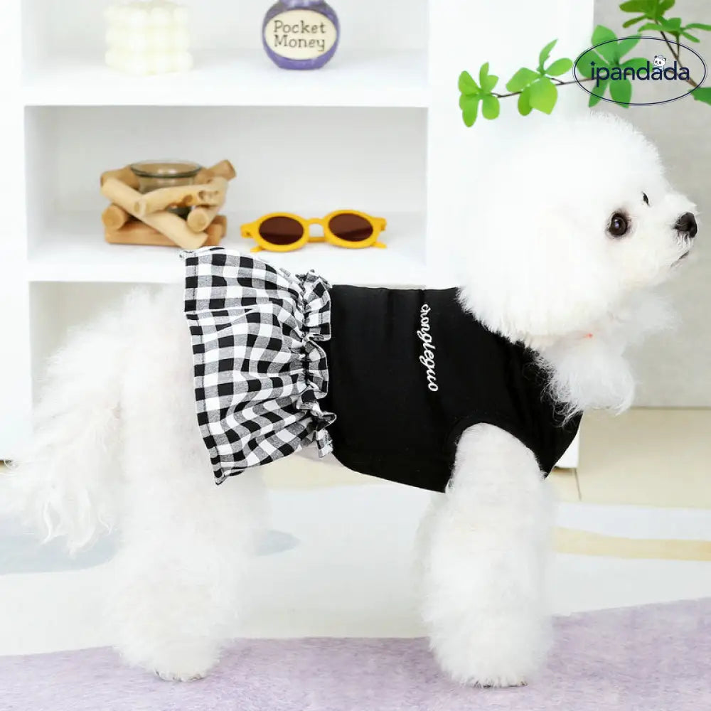 ペット服 黒白刺繍 スカート テディ ペット用保温服 中小型犬用 新作ファッション 小型子犬 テディビション フォックス ポメラニアン コーギー シュナウザー ID2348