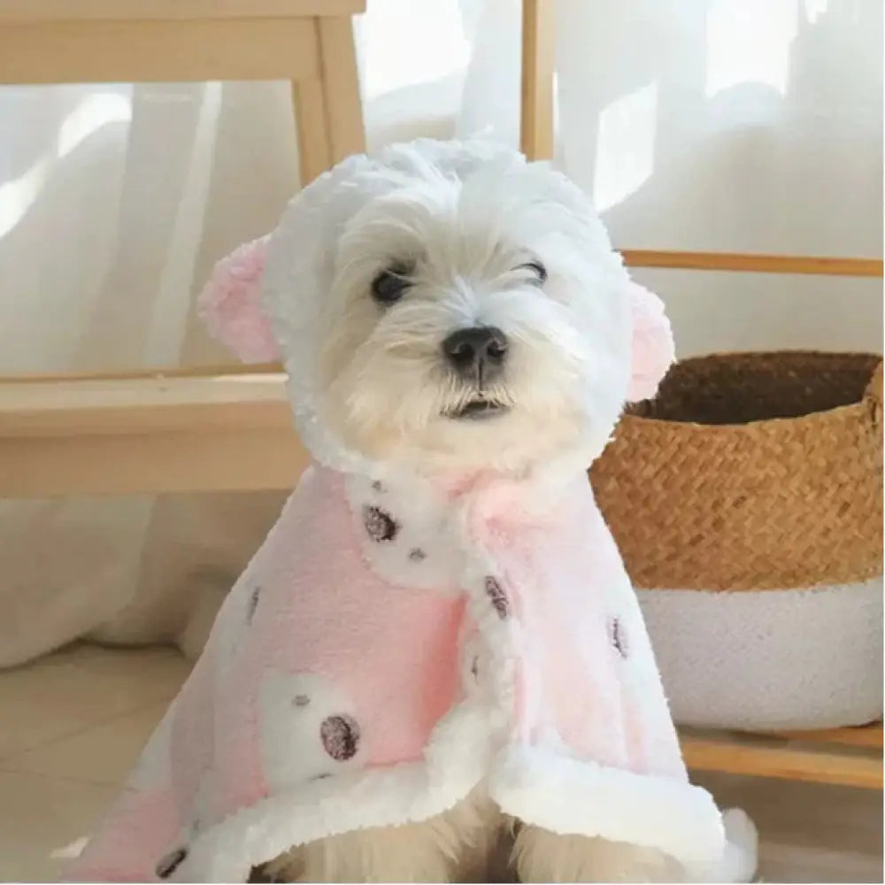 ペット服 猫犬用 服 毛布 パジャマ ベッド用 しばいぬ ローブ 大型犬用 ケープ ID3450 ピンク / S