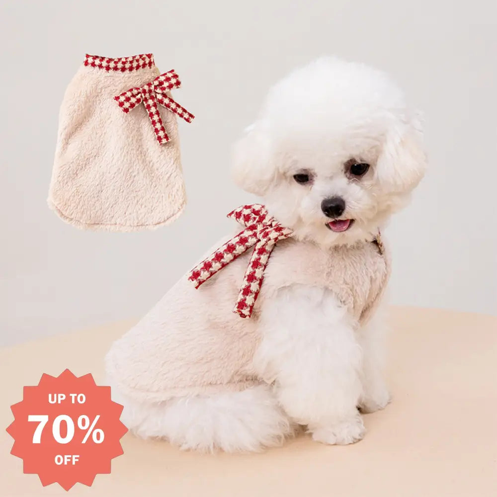 ペット服 秋冬 かわいい フリース ビション フリーゼ シュナウザー テディ ベスト リボン ノースリーブ ID3395