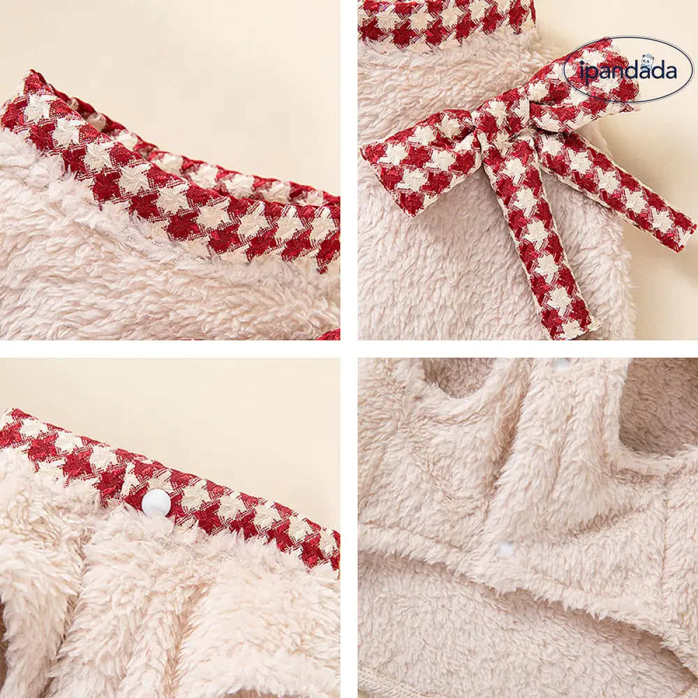 ペット服 秋冬 かわいい フリース ビション フリーゼ シュナウザー テディ ベスト リボン ノースリーブ ID3395