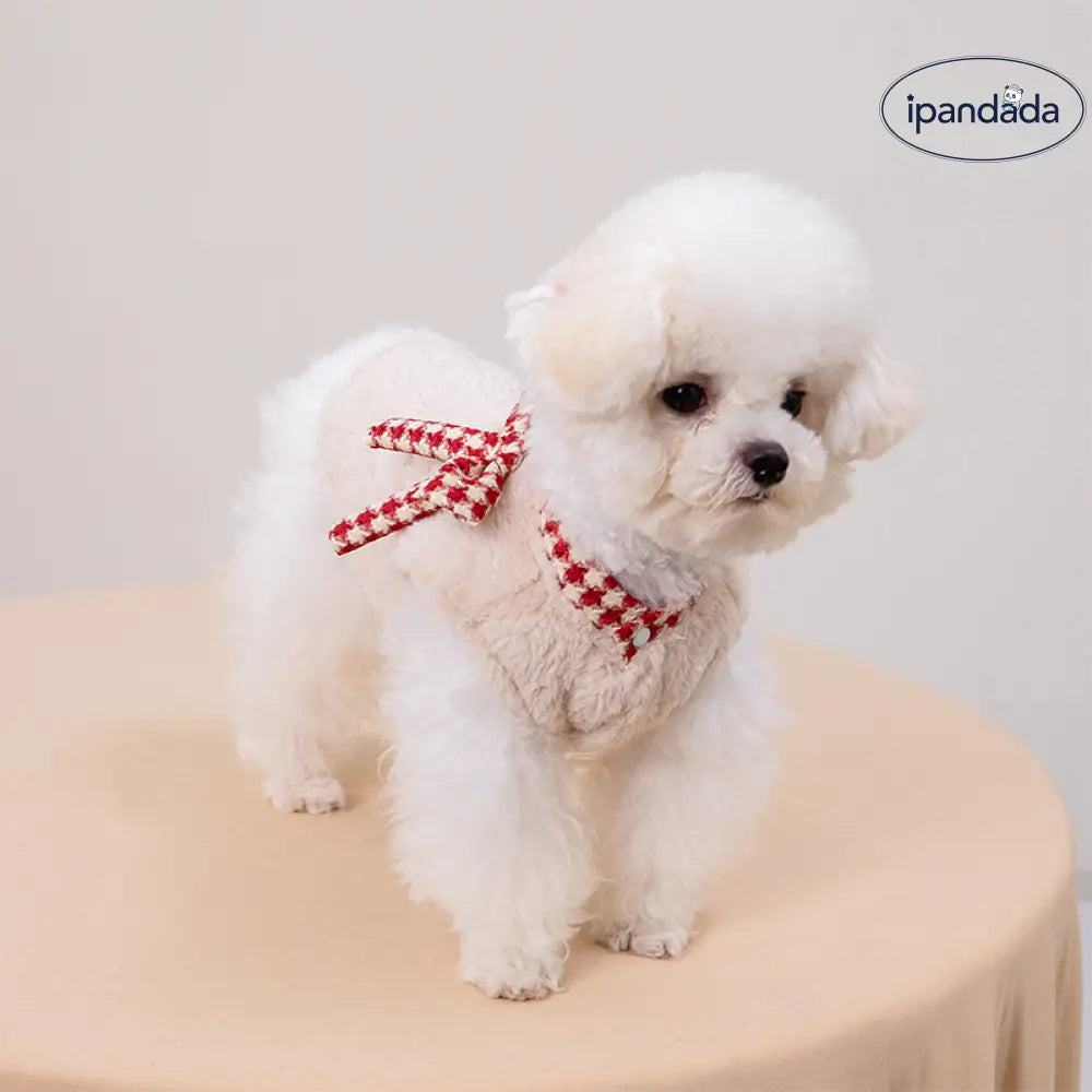 ペット服 秋冬 かわいい フリース ビション フリーゼ シュナウザー テディ ベスト リボン ノースリーブ ID3395