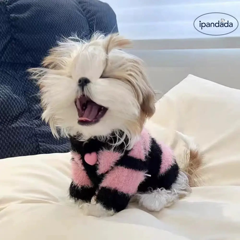 ペット服 ブラック＆ピンク ストライプ セーター マルチーズ シーズー ビション テディ 小型犬用 中型犬用 ID3805