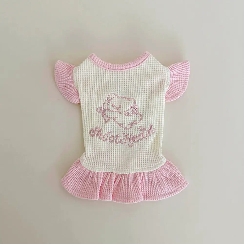 ID1361 ペット服 犬猫兼用 ワッフル編み 刺繍 カラーブロック マカロンカラー ドレス＆プルオーバー ペア用 薄手軽量 通気性抜群 洗える おしゃれ かわいい タイプ③ / 2XS ペット用品＞ウェア