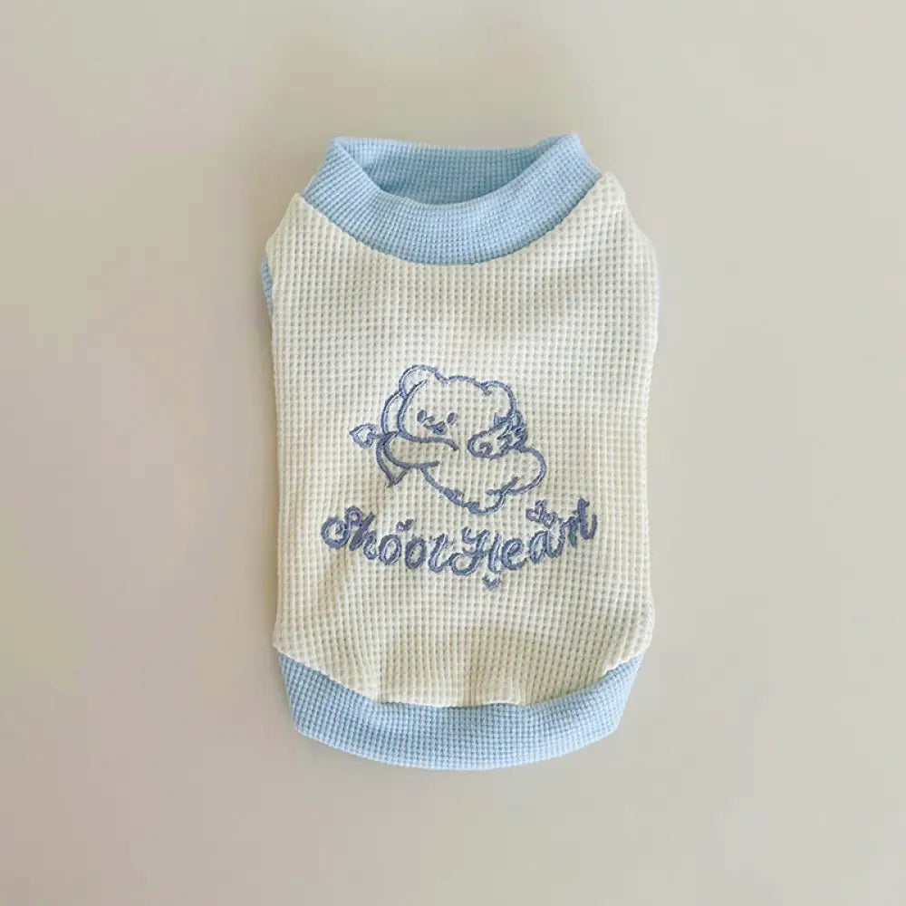 ID1361 ペット服 犬猫兼用 ワッフル編み 刺繍 カラーブロック マカロンカラー ドレス＆プルオーバー ペア用 薄手軽量 通気性抜群 洗える おしゃれ かわいい タイプ① / 2XS ペット用品＞ウェア