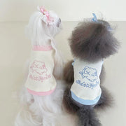 ID1361 ペット服 犬猫兼用 ワッフル編み 刺繍 カラーブロック マカロンカラー ドレス＆プルオーバー ペア用 薄手軽量 通気性抜群 洗える おしゃれ かわいい