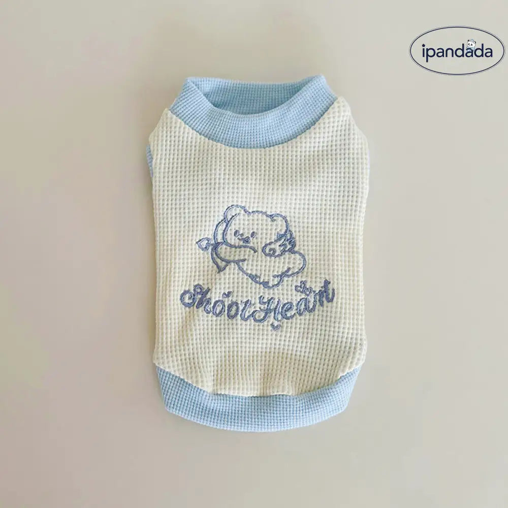 ID1361 ペット服 犬猫兼用 ワッフル編み 刺繍 カラーブロック マカロンカラー ドレス＆プルオーバー ペア用 薄手軽量 通気性抜群 洗える おしゃれ かわいい