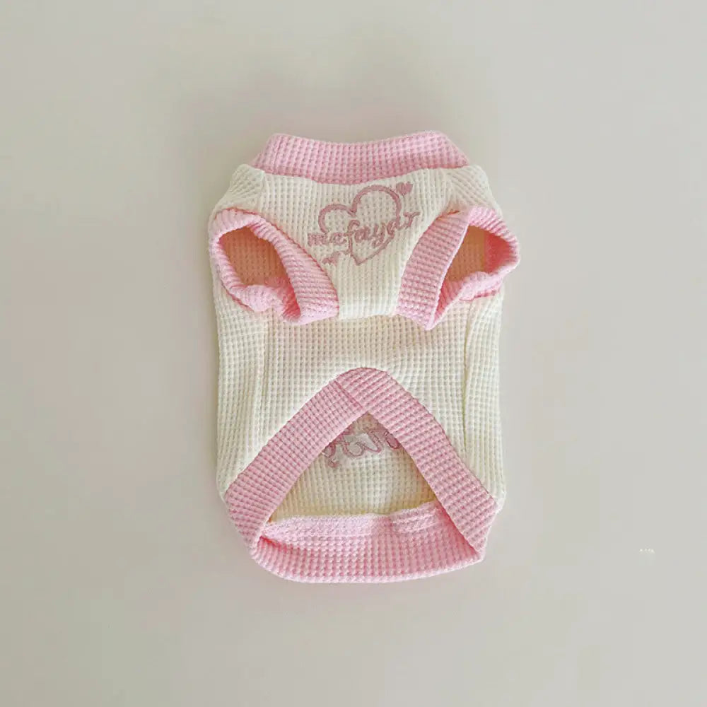 ID1361 ペット服 犬猫兼用 ワッフル編み 刺繍 カラーブロック マカロンカラー ドレス＆プルオーバー ペア用 薄手軽量 通気性抜群 洗える おしゃれ かわいい タイプ② / 2XS ペット用品＞ウェア