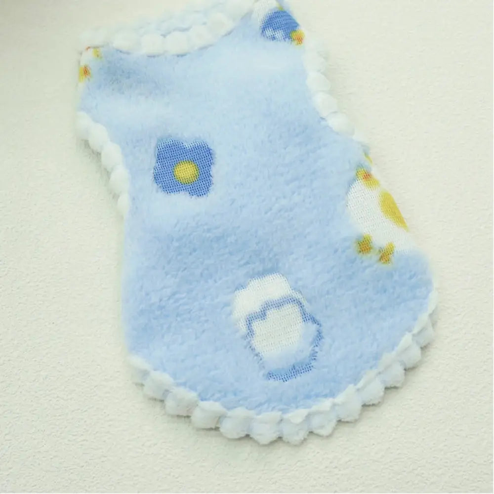 ペット服 犬 猫 秋冬 加フリース 厚手 かわいい テディ ベア ビション ルームウェア 小さな ベスト ID2715 ブルー / XS